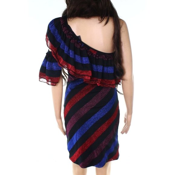 Diesel women's S small one shoulder striped sparkle shimmer ruffle party dress - Picture 4 of 4